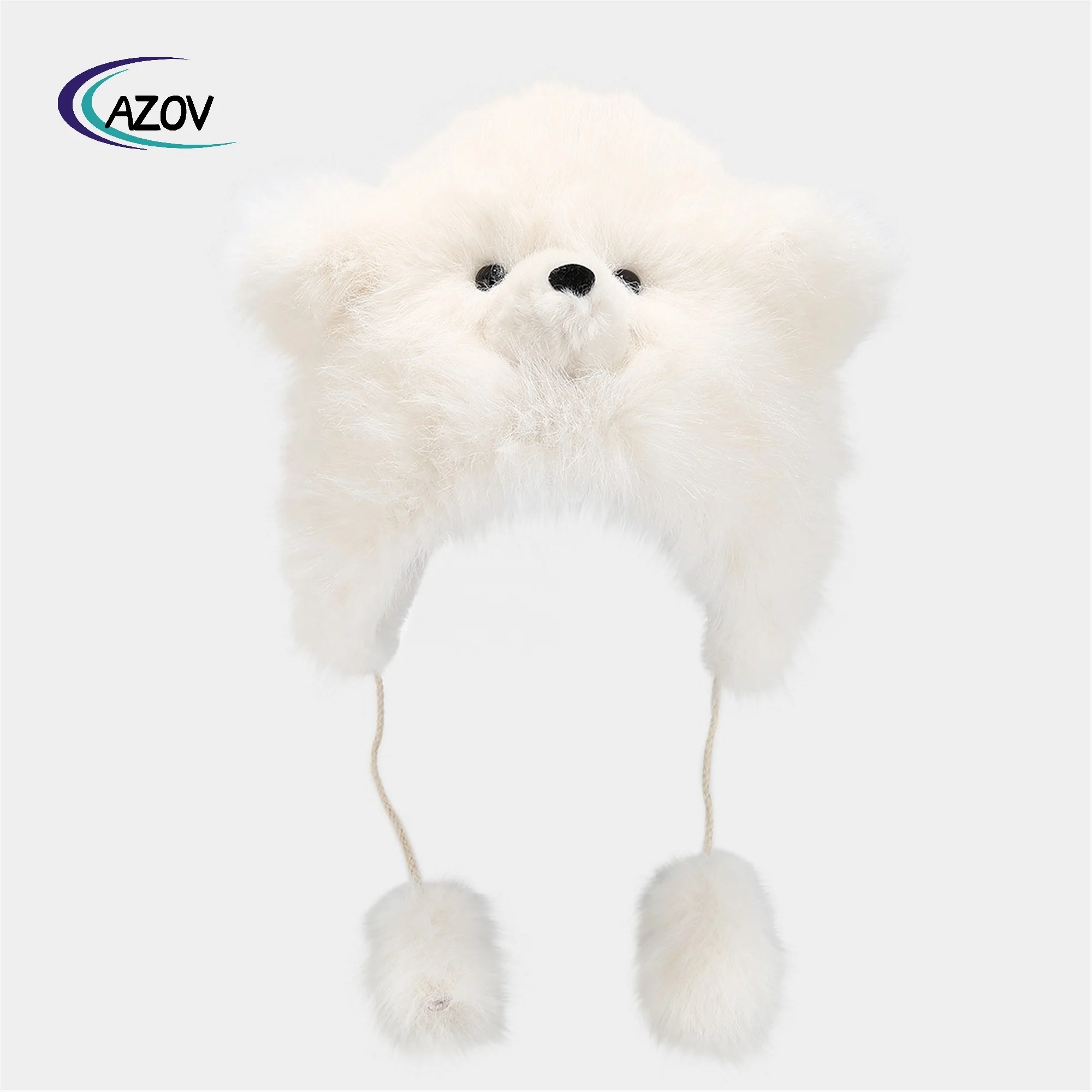 Hat Female Plush Cute Polar Bear Ushanka Cold-Proof Warm Cartoon Earmuffs Hat Windproof Pullover Beanie Hat