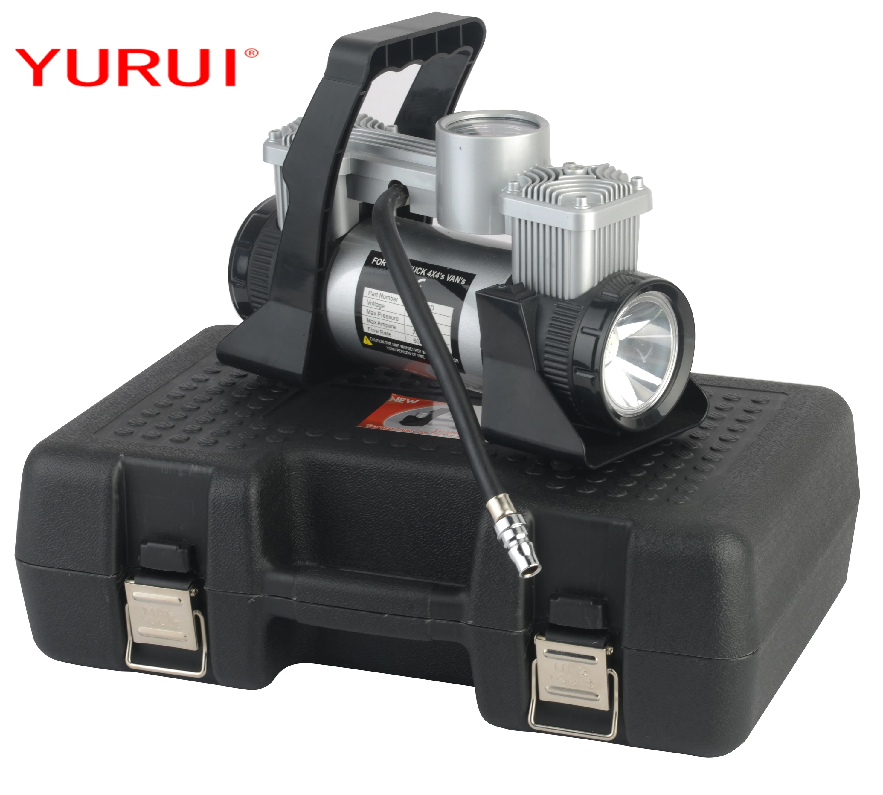 car air compressor with LED light DC12V air pump double cylinder 150PSI  metal pressure gauge