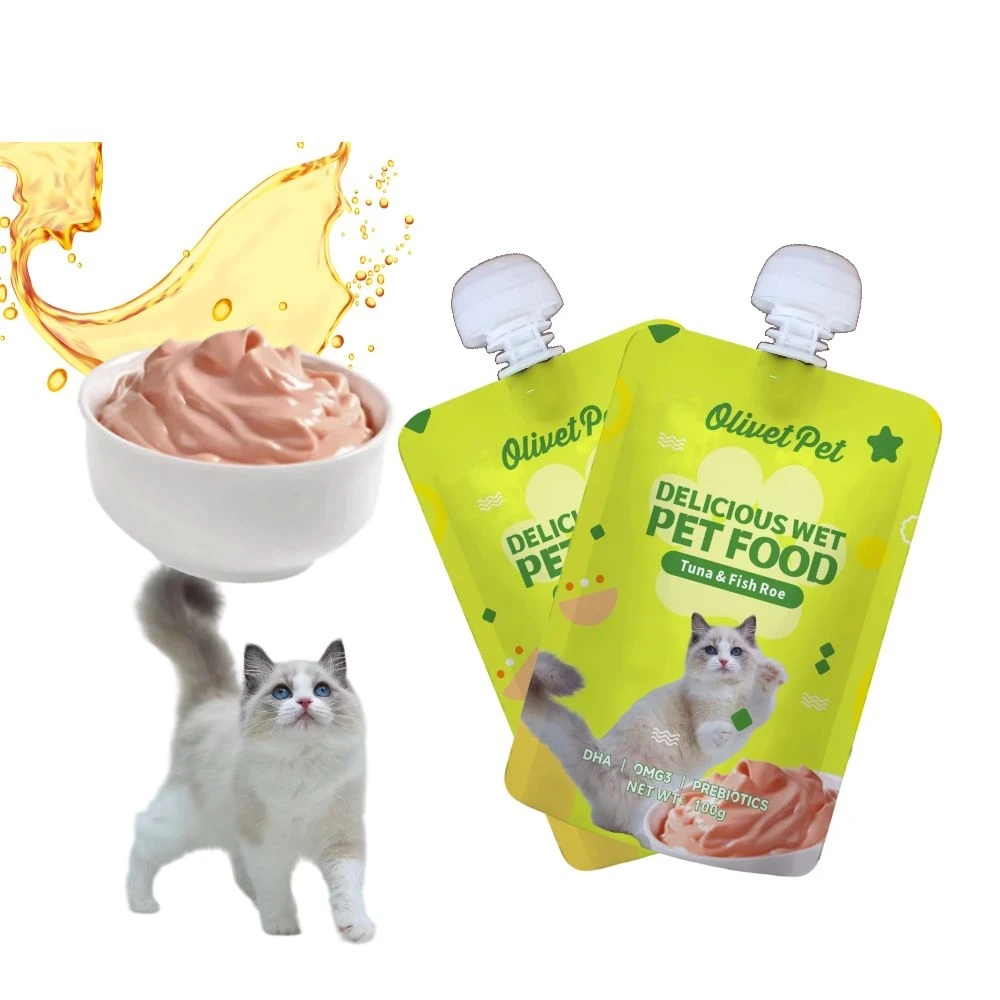 Высококачественная упаковка для соуса для закусок для домашних животных, жидкая смесь для влажной пищи с питательным подпиточным соусом из тунца и икры для Goo