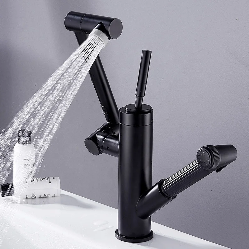 Universal rotation basin faucet tpull-out with spray gun retractable water tap bathroom cabinet washbasin faucets