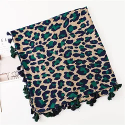 New Fashion Leopard Pattern Tassel Shawls Women Cotton Tiger Print Foulard Tassel Hijab Muffler Wholesale