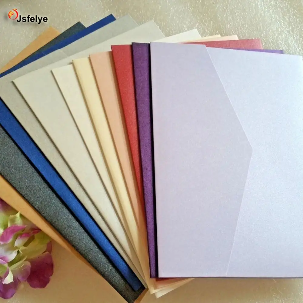 Pearl Paper Pocket Fold Wedding Invitation Cards with Envelope Pocketfold Invite