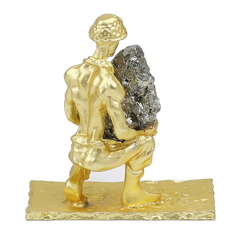 Bohemian Cheap Gold Plated Boho Natural Pyrite Holding Miner for Interior Accessories Ornaments Home Decor Decoration Luxury