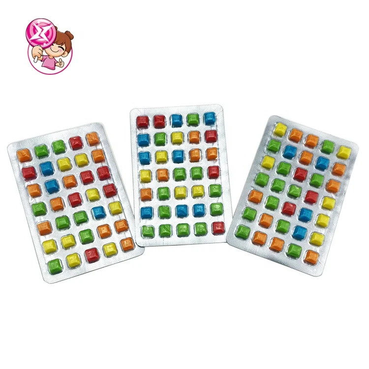 Mini pieces packed with square fruit flavors rainbow of multi-colored bubble gum gum and tattoo stickers