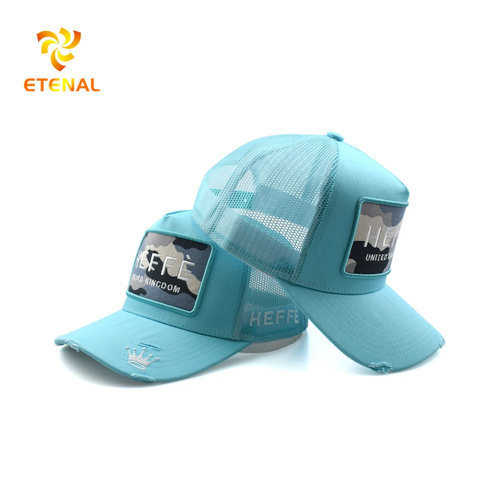 5% OFF Custom men embroidery patch distreseed baseball cap pink color trucker mesh hat