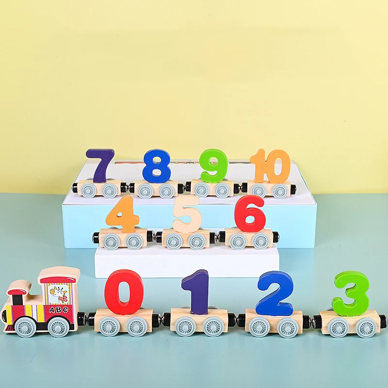 Mumoni Magnetic Wooden Train Toy Children Early Educational Development Toy kids Number And Letters Building Blocks Toy Set