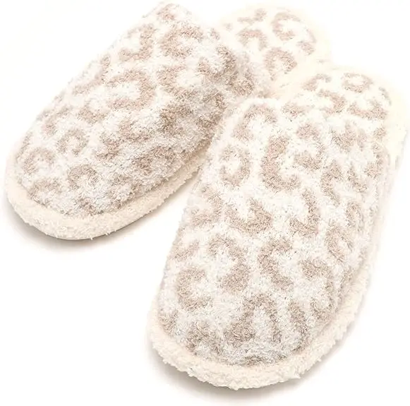 Women Animal Print Comfort Fluffy Fuzzy Slip-on House Slippers closed Toe Indoor Outdoor Non-Slip Slippers for Lady
