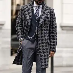 2022 Winter Men Medium Long Woolen Fashion Printed Suit Collar Single-breasted Overcoat Casual Coat For Men