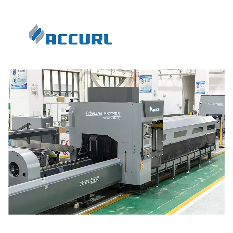 ACCURL TubeLINE laser tube cutting machine 80mm diameter metal pipe laser cutting machine with two chucks automatic feeding