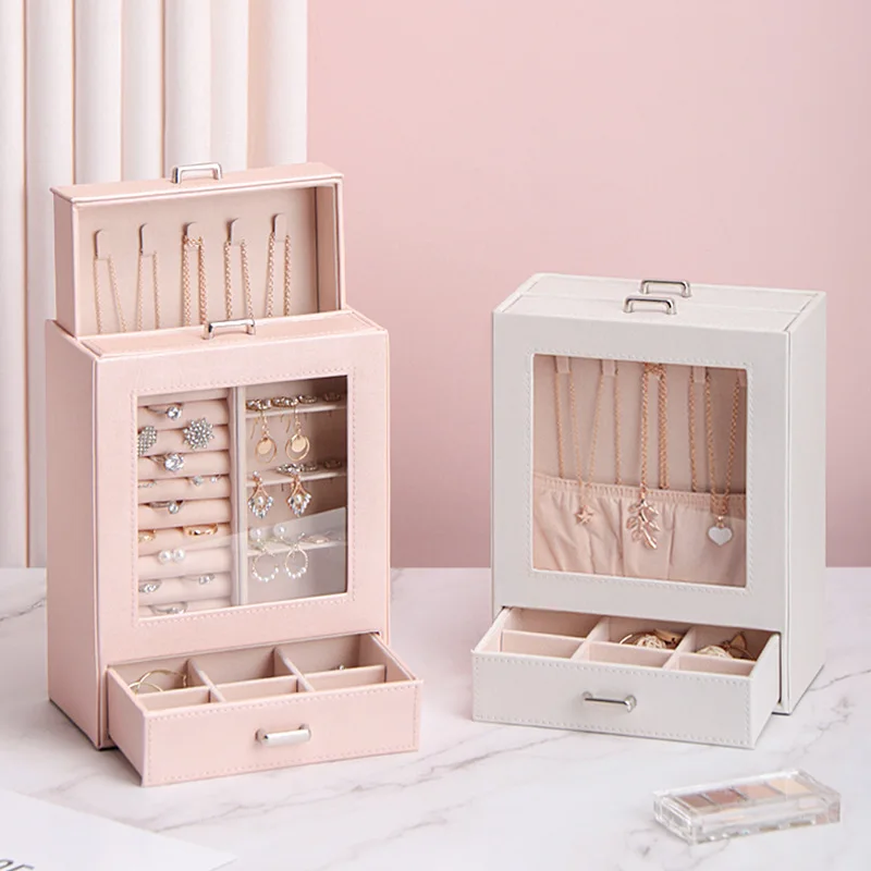 Best Selling Jewelry Organizer With Drawers Custom Jewelry Box Storage 3 Layers With Glass Lid Jewelry Organizer Box
