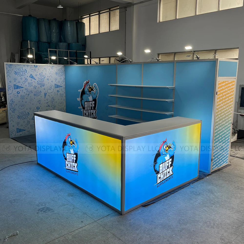 10x20ft Exhibition Booth with Backlit Counter & Corner Trade Show Booth Display Equipment for Expo