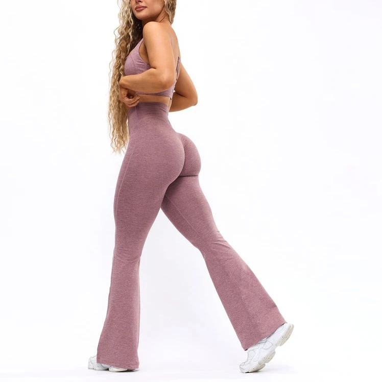 Custom Womens Quick Dry High Waisted Wide Leg Yoga Pants Leggings Sport Leggings Women Fitness Gym Compression Flared Leggings