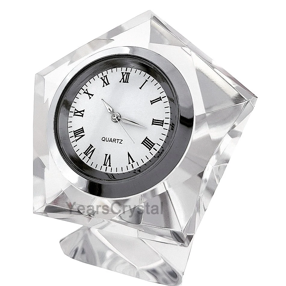 Market pentagon diamond cut miniature desk clock glass crystal mini clock