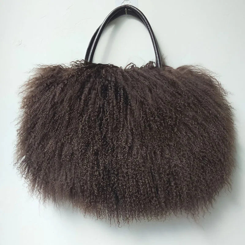 Women Luxury Mongolian Lamb Fur Tote Bag Hot Sales Trendy Fashion