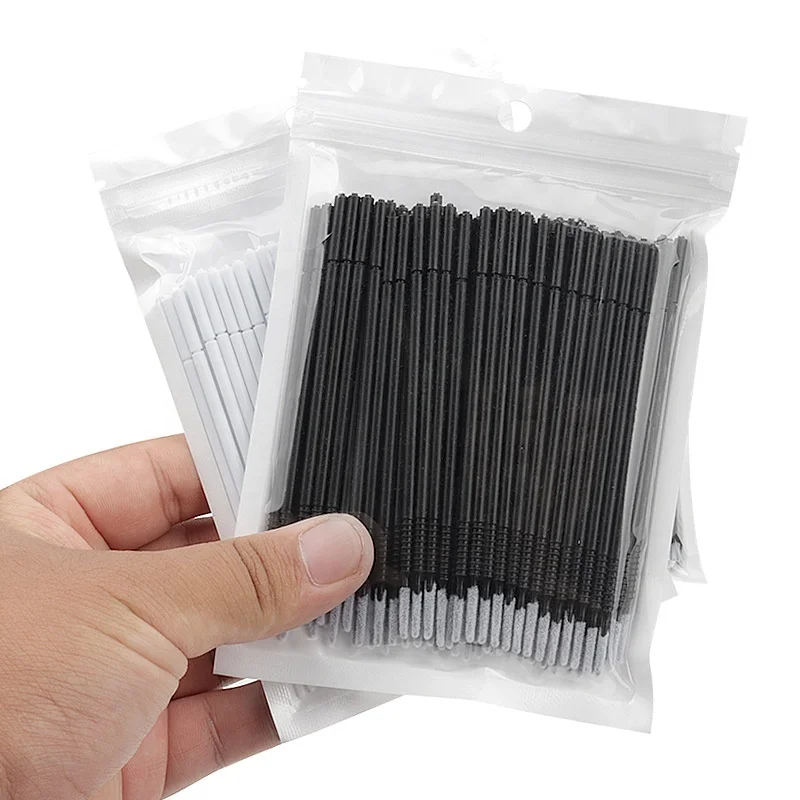 100 Pcs Long Head Micro Brush Applicators Bendable False Eyelash Grafting Cleaning Cotton Swab Disposable Cotton Swab