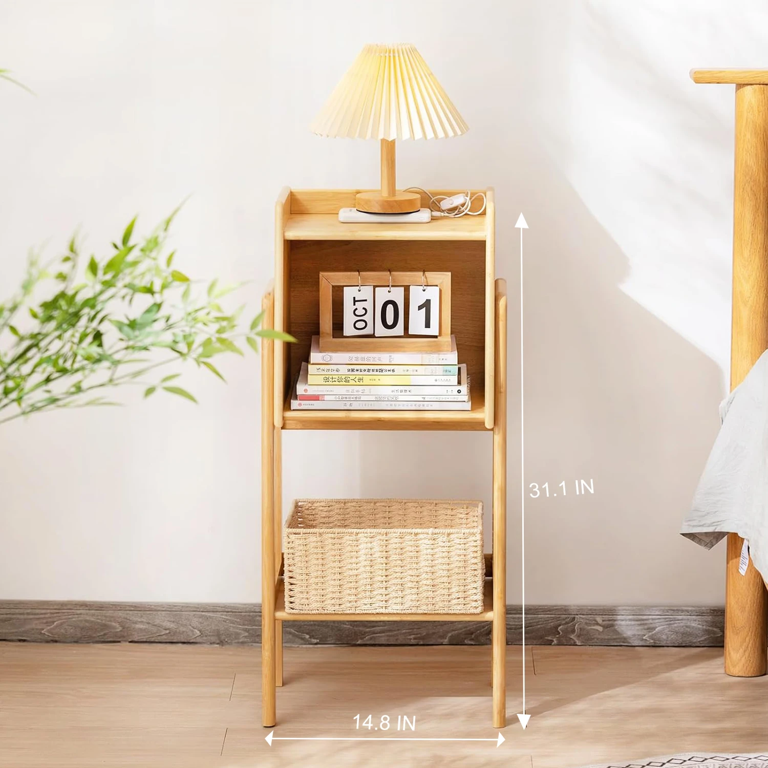 Modern natural bamboo end table nightstand with storage open shelf side cabinet practical sofa bedside rack for small space