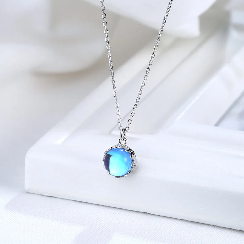 Crown Crystal Fashion Jewelry Necklace Blue Moonstone Necklace 925 Sterling Silver Necklaces For Women Wholesale