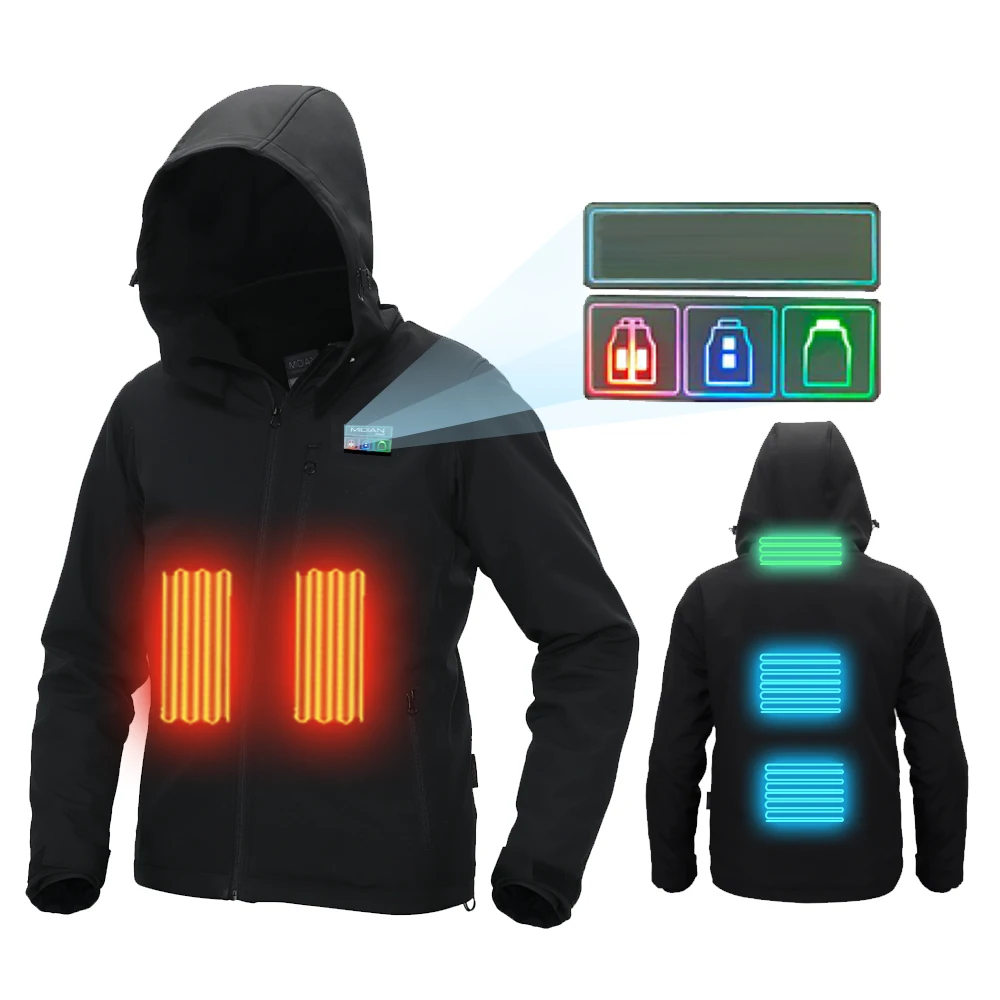 MIDIAN Manufacture Electric Jacket Outdoor Winter Soft Shell Heated Jacket with Detachable Hood and Battery Pack