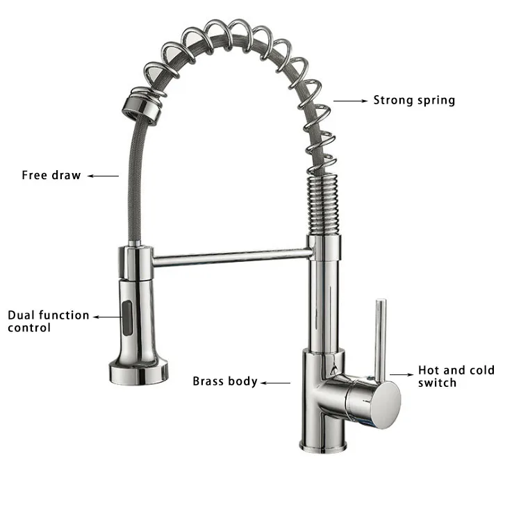 Kitchen Brass Taps Spring Pull Down Kitchen Faucet Water Taps Copper Kitchen Mixer