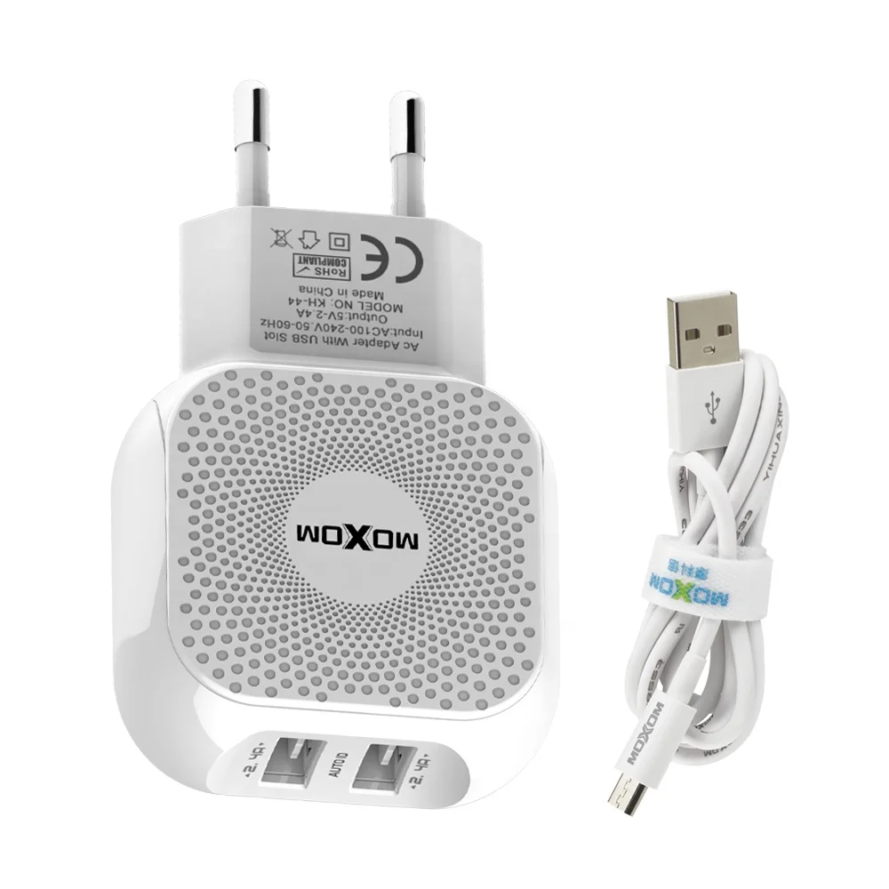 MOXOM Dual USB Charger EU Plug Travel Adapter With Cable for iPhone Charger