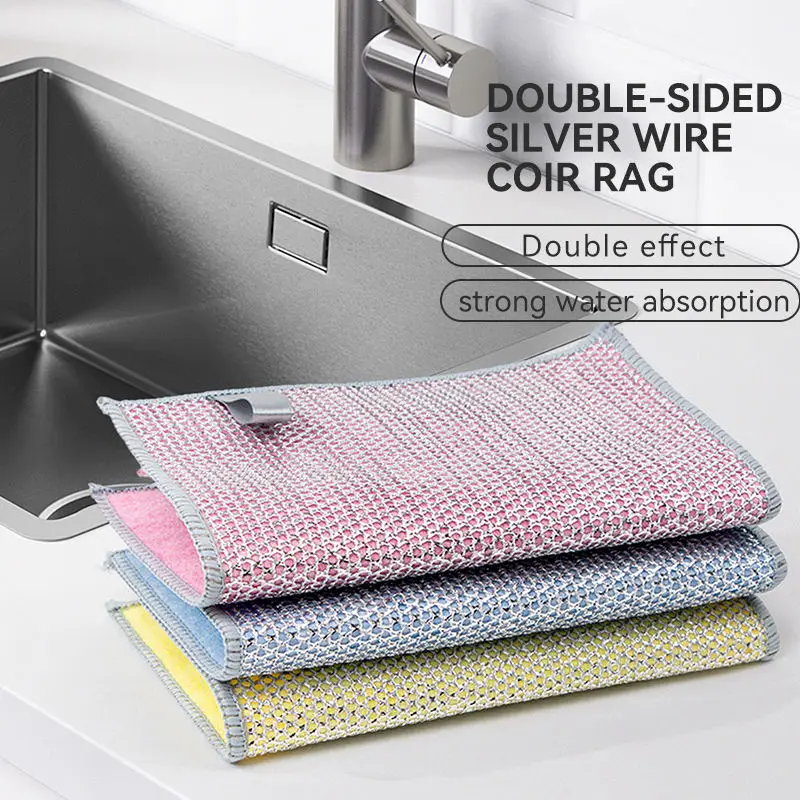 2024 New Multipurpose Wire Dish Washing Rags for Wet and Dry Wire Miracle Cleaning Cloths Coir Fiber Reusable Dish Cloths