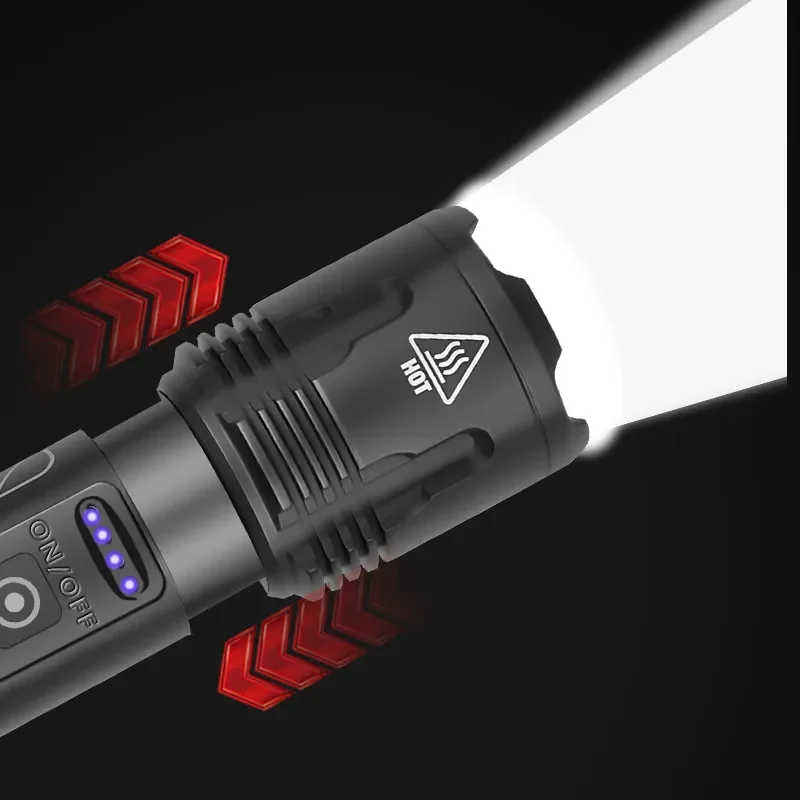 New design Powerful LED Flashlight USB Rechargeable LED Torch XHP99 Hand Lamp 26650 Power Display led camping light