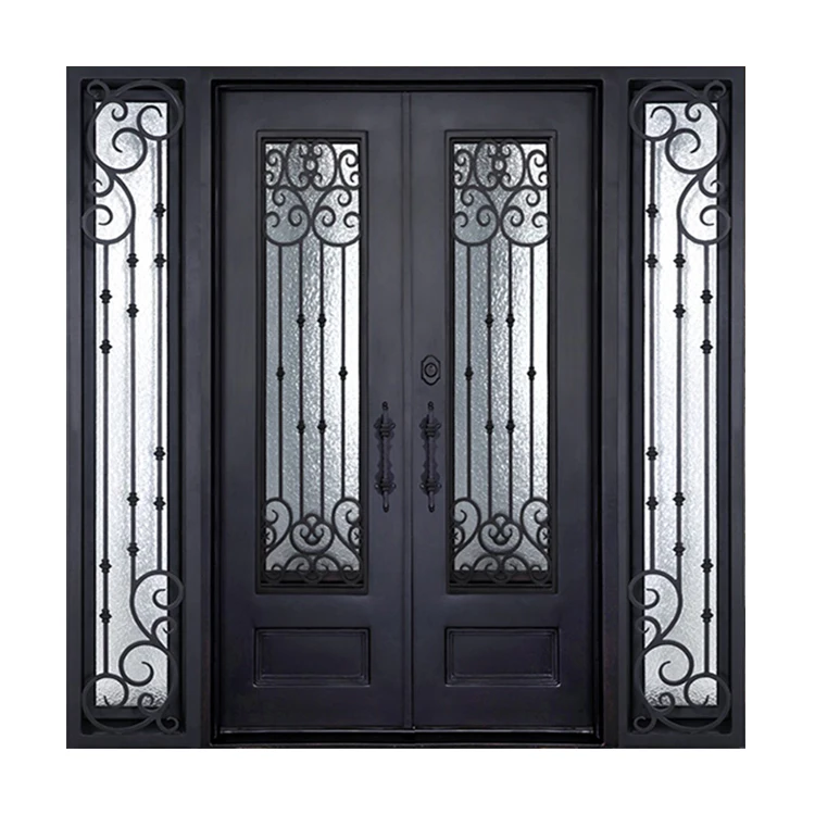House Villa Exterior French Style Double Wrought Iron Security Front Entry Door Design