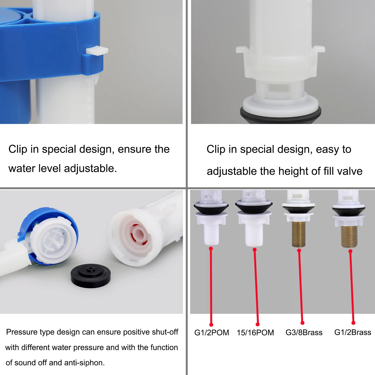Toilet Water Tank Fittings Fill Valve Dual Flush Set Float Valve Universal Toilet Accessories for Replacement Parts