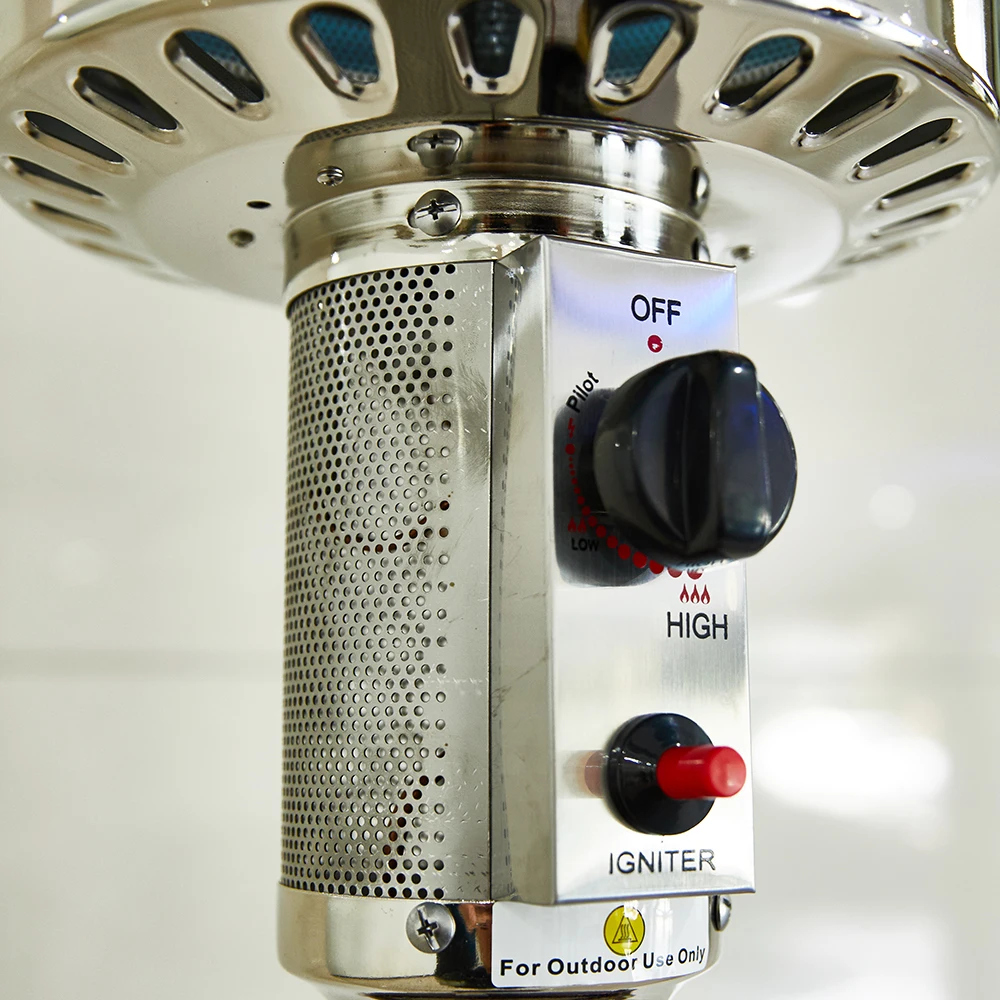 
stainless steel Outdoor gas Patio Heater 41000 BTU with Wheels Heater Umbrella Patio Heater 