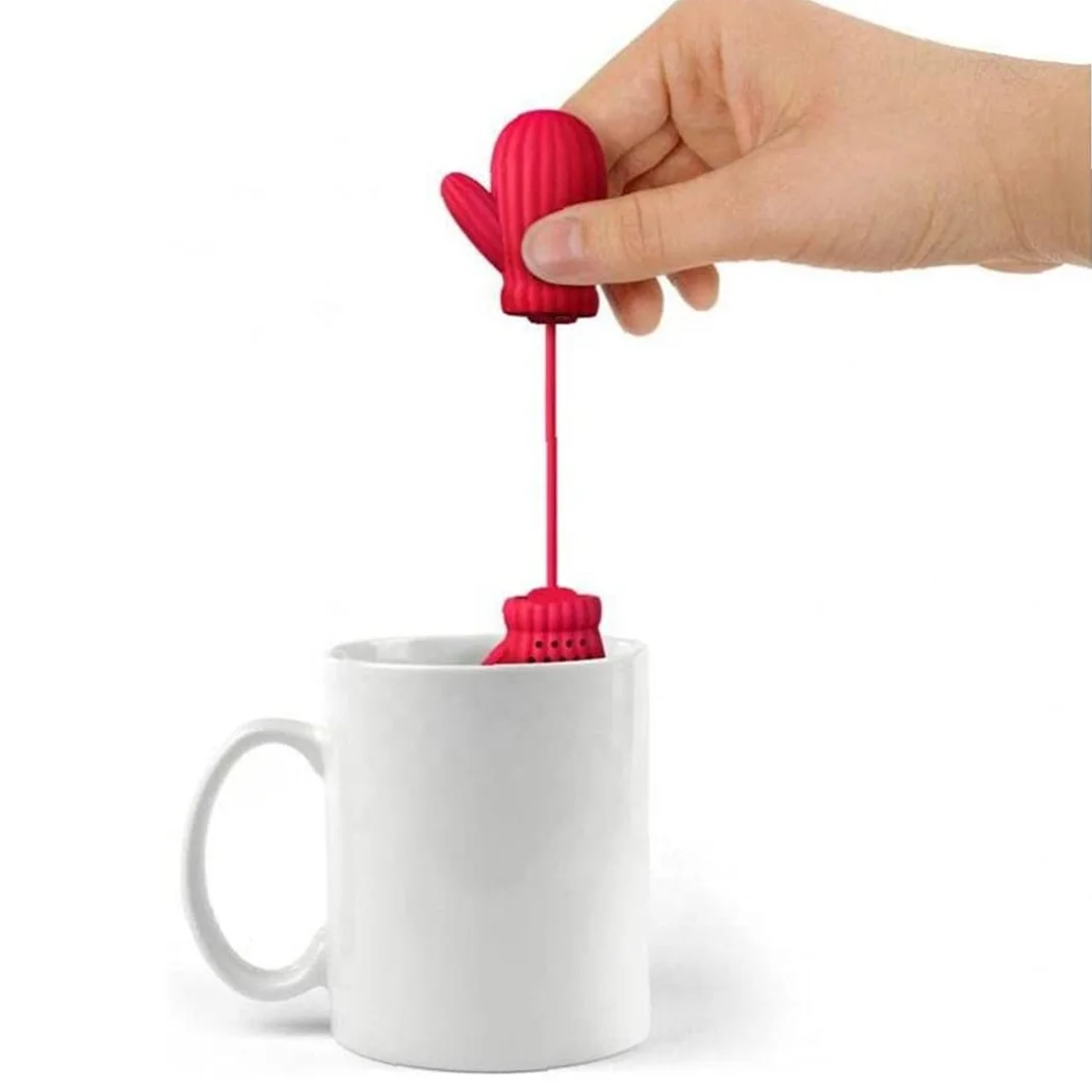 Silicone Tea Filter,Silicone Tea Strainer Silicone Christmas Glove Tea Infuser with Drip Tray