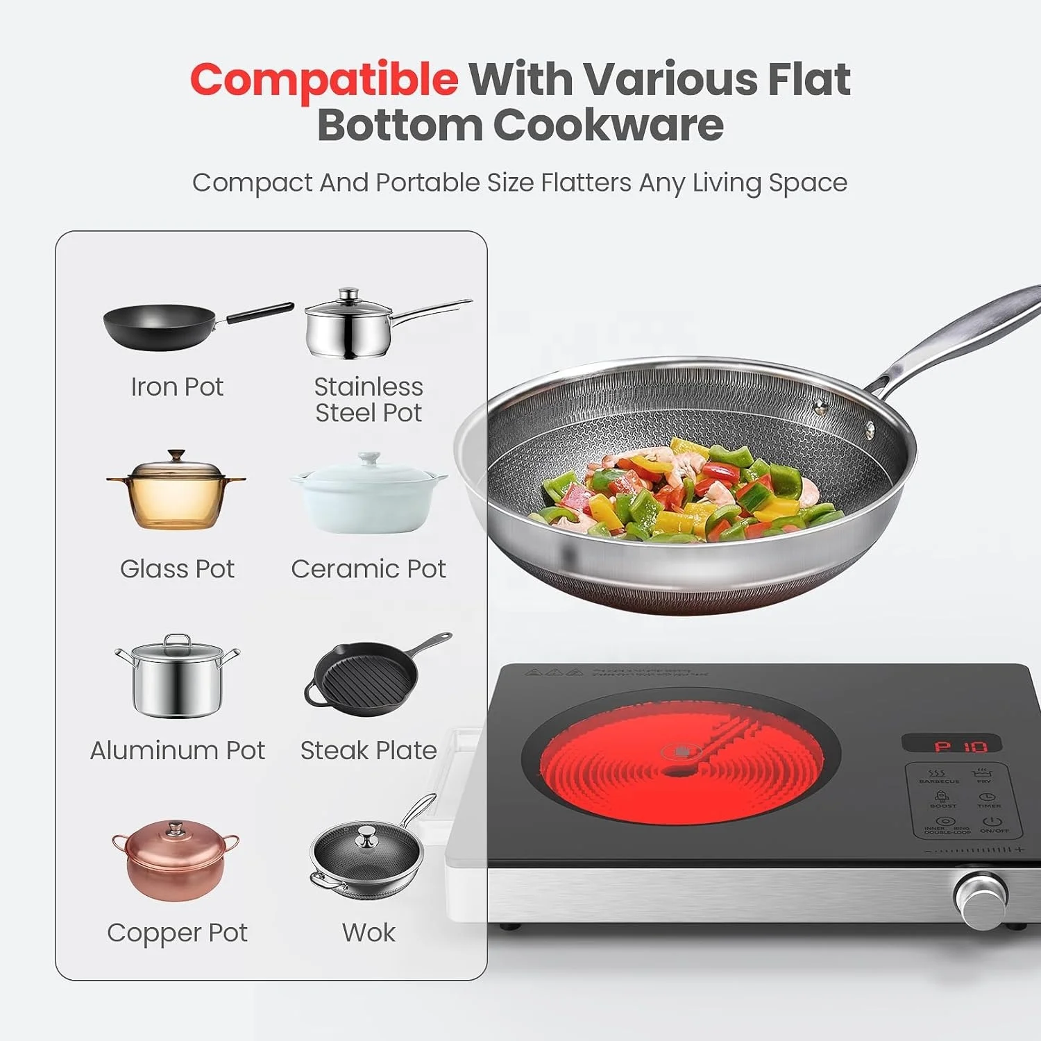 ANZHIK factory supply 1800W Portable Ceramic Infrared Hot Plate,Stainless Steel Induction Cooker Electric Cooktop For Cooking