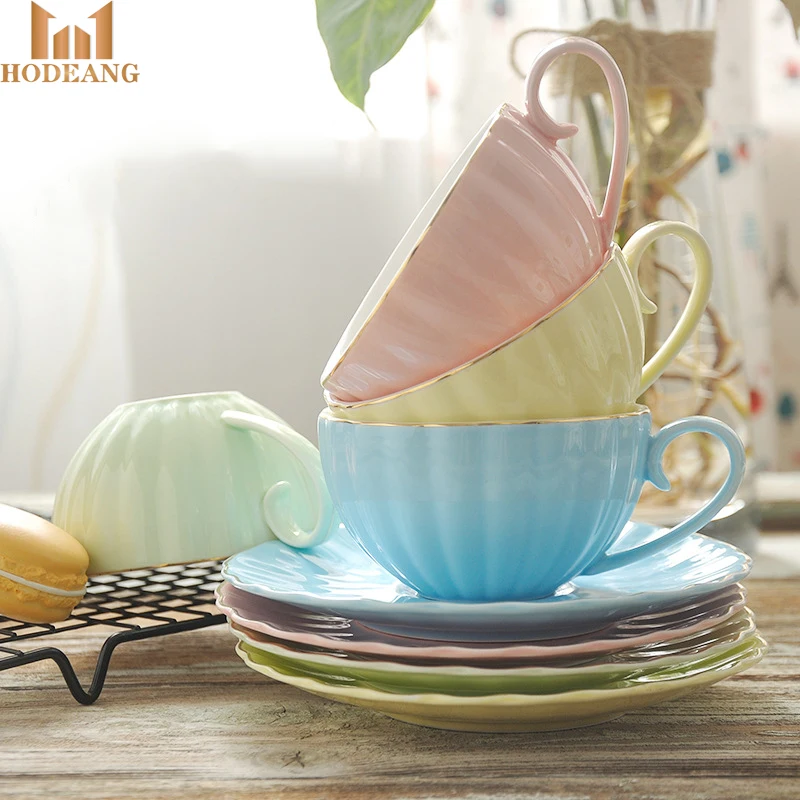 Easter Day Gold Rim Ceramic pumpkin Coffee Tea Cup Saucers Set