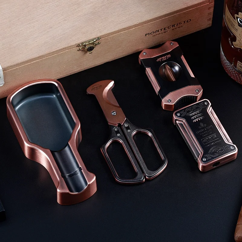 JIFENG JF-TZ251 business gift on desktop cigar sets copper and black double plated Luxury metal new Cigar Accessories Gift Set