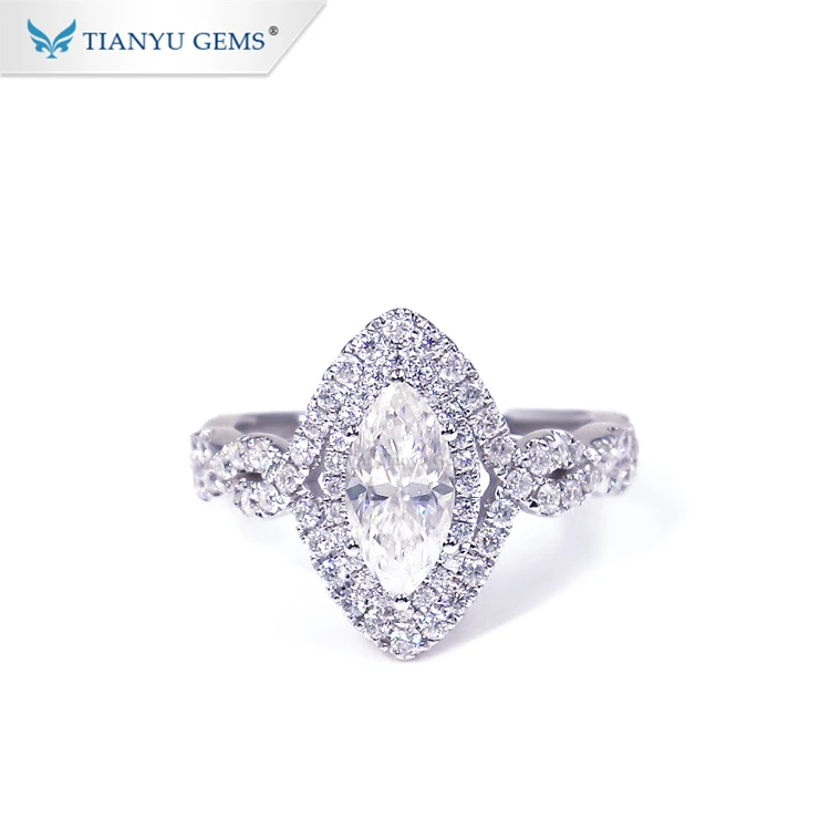 Tianyu gems custom design 14k white gold setting ice marquise cut moissanite center stone ring