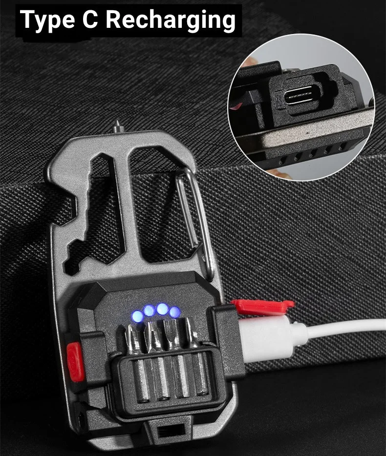 LED COB портативный многофункциональный мини-брелок перезаряжаемый фонарик с отвертками и открывалкой