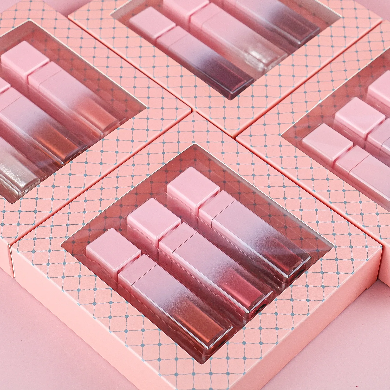 3pcs Matte Lipstick Set Cute Pink Box Shine Lip Gloss Kit Private Label Waterproof Nude Lip Gloss Set