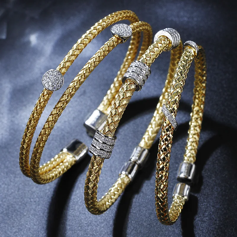 dainty zircon bangle 2024 trend sterling 925 silver tubogas bracelet stretch rope italian women 18k gold bangle wholesale