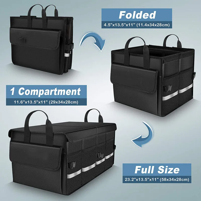 Collapsible Car Trunk Storage Organizer Car Storage Box with Foldable Lid Durable Car Cargo Trunk Organizer with Cover