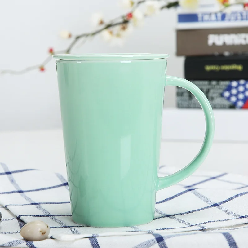 Creative ceramic coffee cup set Ceramic tea cup with lid tea separation office cup