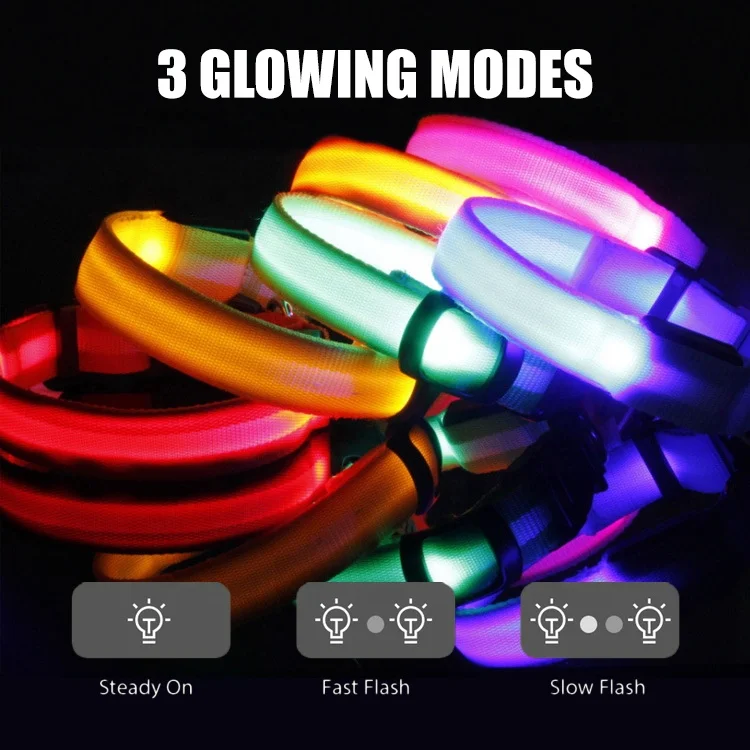 Nylon LED Pet Dog Collar Night Safety Flashing Glow In The Dark Dog Leash Dogs Luminous Fluorescent Collars Pet Supplies QR code