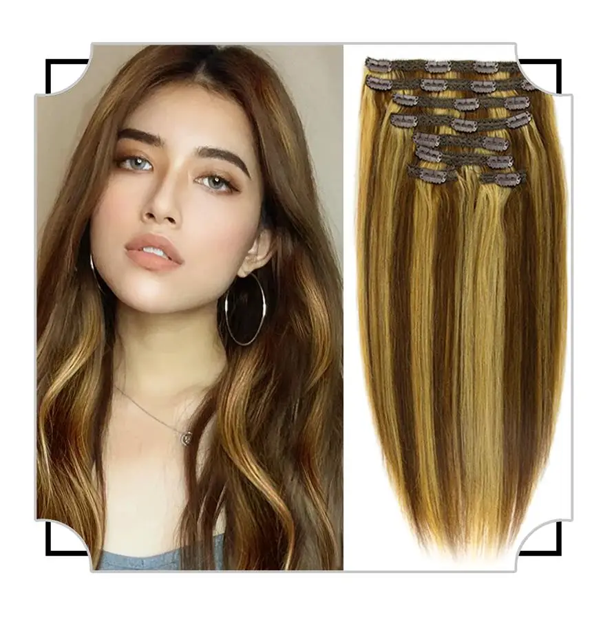 Salon Professional 100% human hair 14-22 inch  8 piece Clip In Hair Extensions