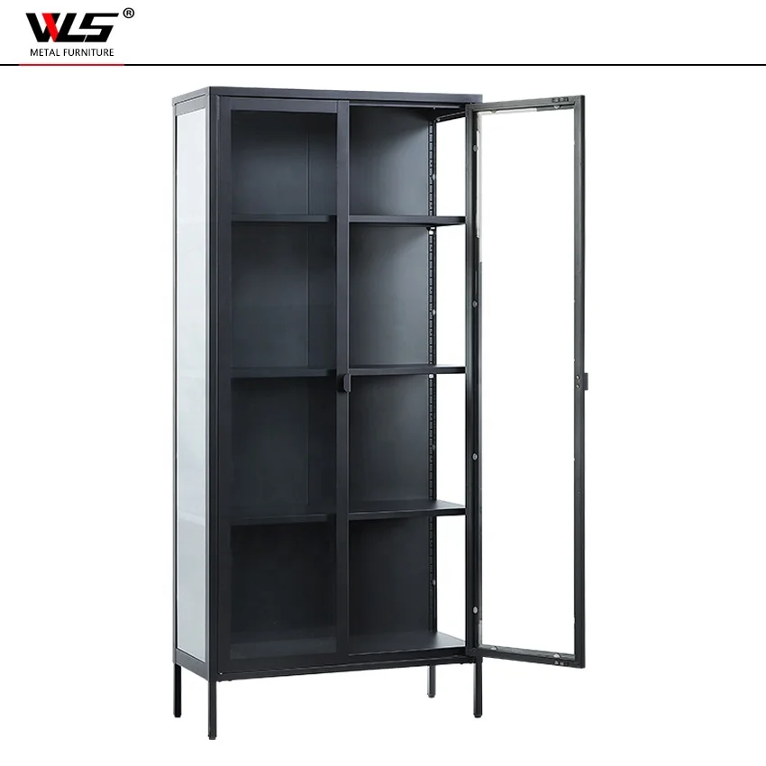 wholesale Home Furniture Modern Glass Showcase Metal Frame Glass Display Cabinet for living room