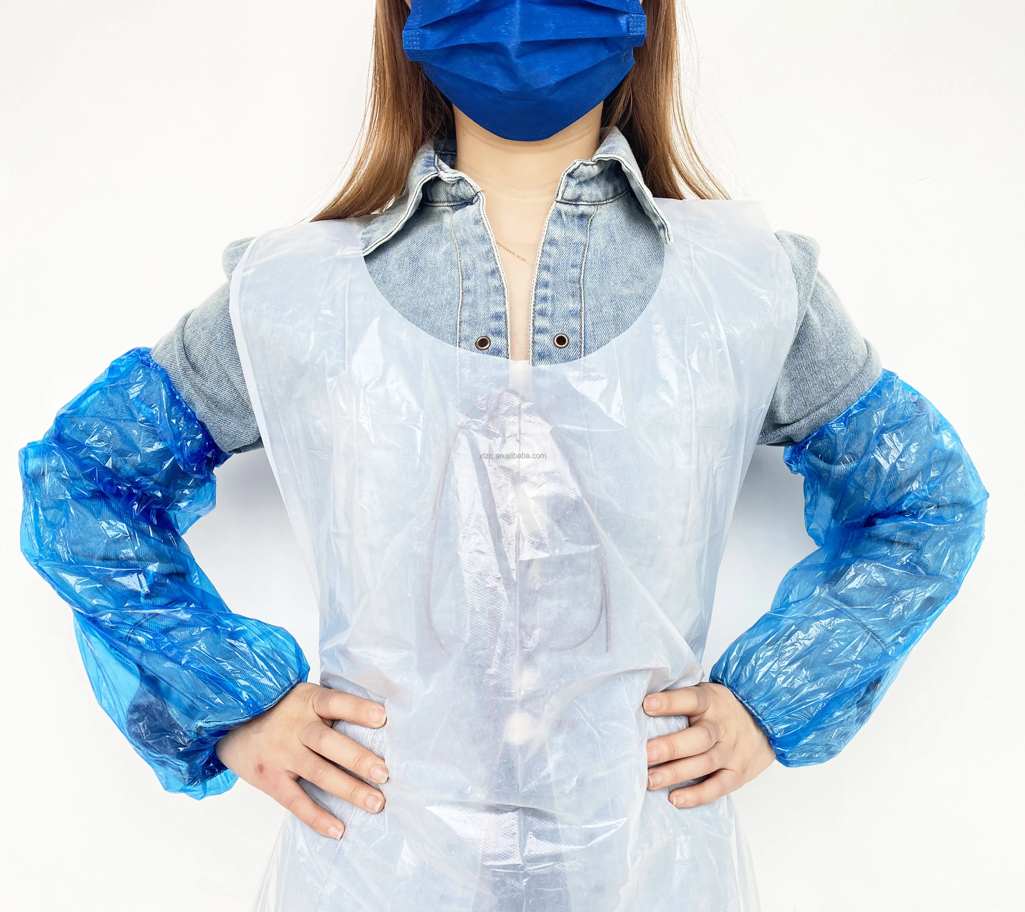 Custom blue white PE waterproof disposable plastic handmade Sleeve cover for cosmetics making laboratory