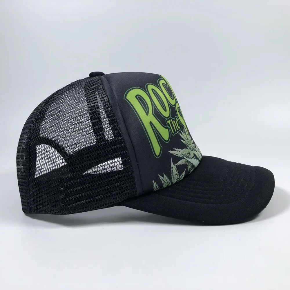 OEM unisex adult high quality 5 panel structure black hip pop rocket mesh sports baseball cap summer custom foam trucker hat