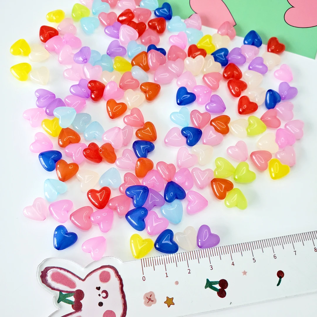 Wholesale 10mm Straight Hole Lovely Heart Shape Acrylic Plastic tube chain Beads For Jewelry Making Hair Accessories material