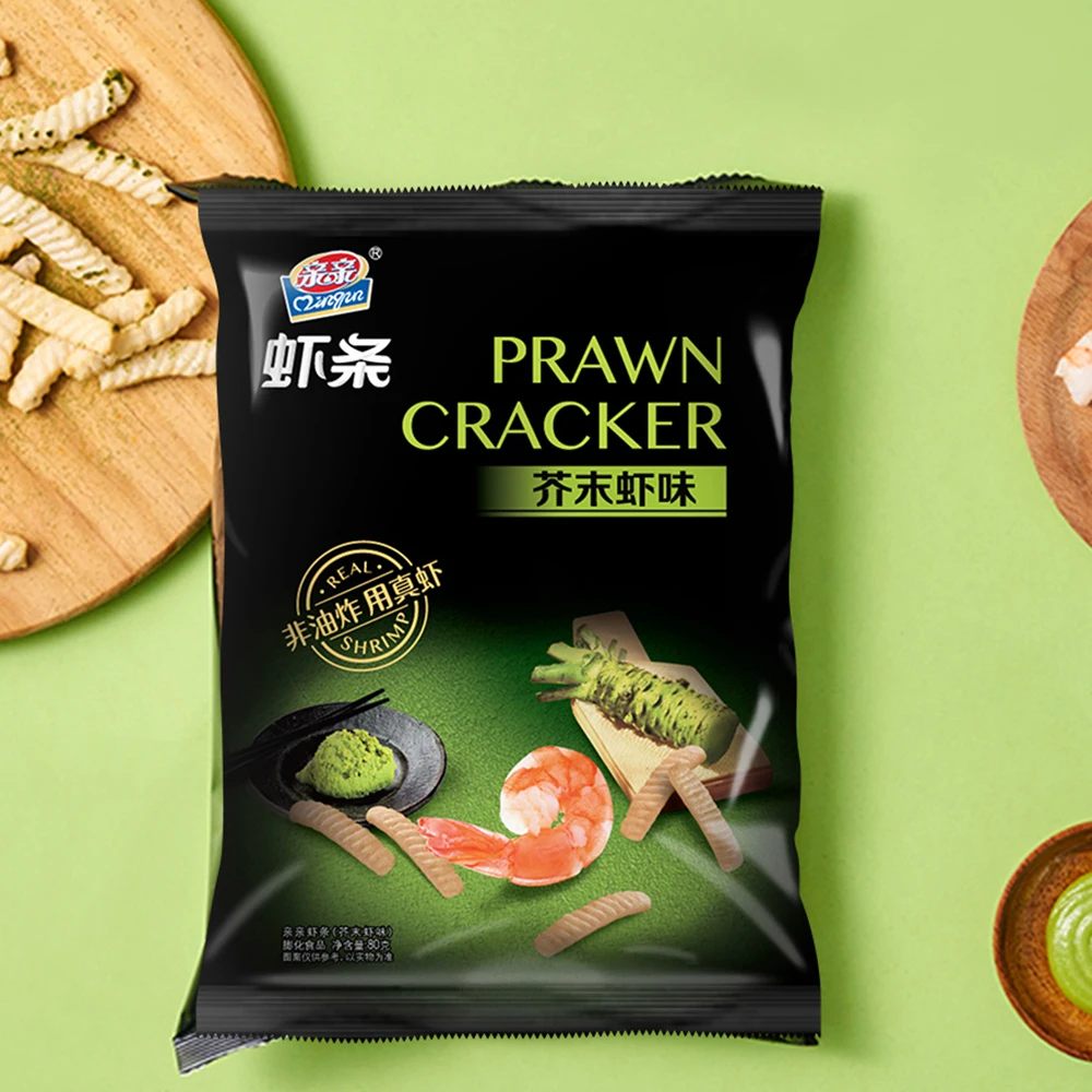 Qinqin Wasabi Flavor Prawn Cracker Stick 80g Seafood Snacks Roasted Snacks from CN;FUJ Salty Rosted 0.08 Kg 30 Days Support >7%