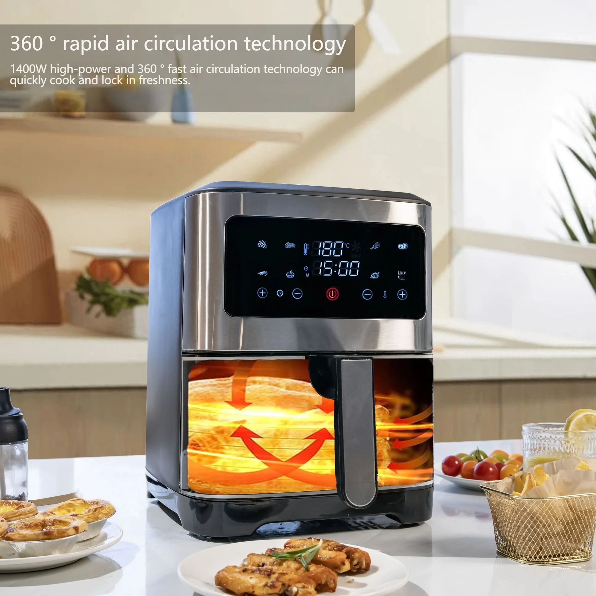 Nirva  ZX08 New 6.5L Fashion Electric Oven Air Fryer Electric Digital Air Fryer Oven Smart Kitchen Appliances Oil Free Fryer