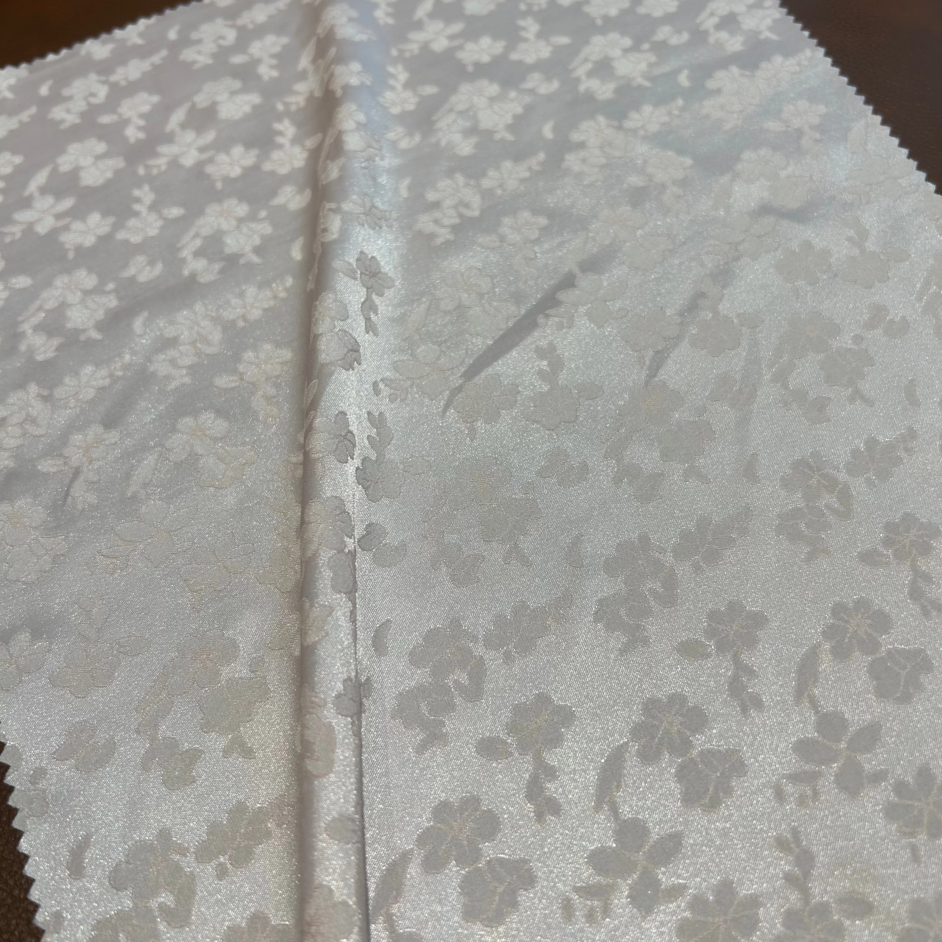 White Brocade Floral Flowers Jacquard Prom Fabric Sold by the Yard Prom Bridal