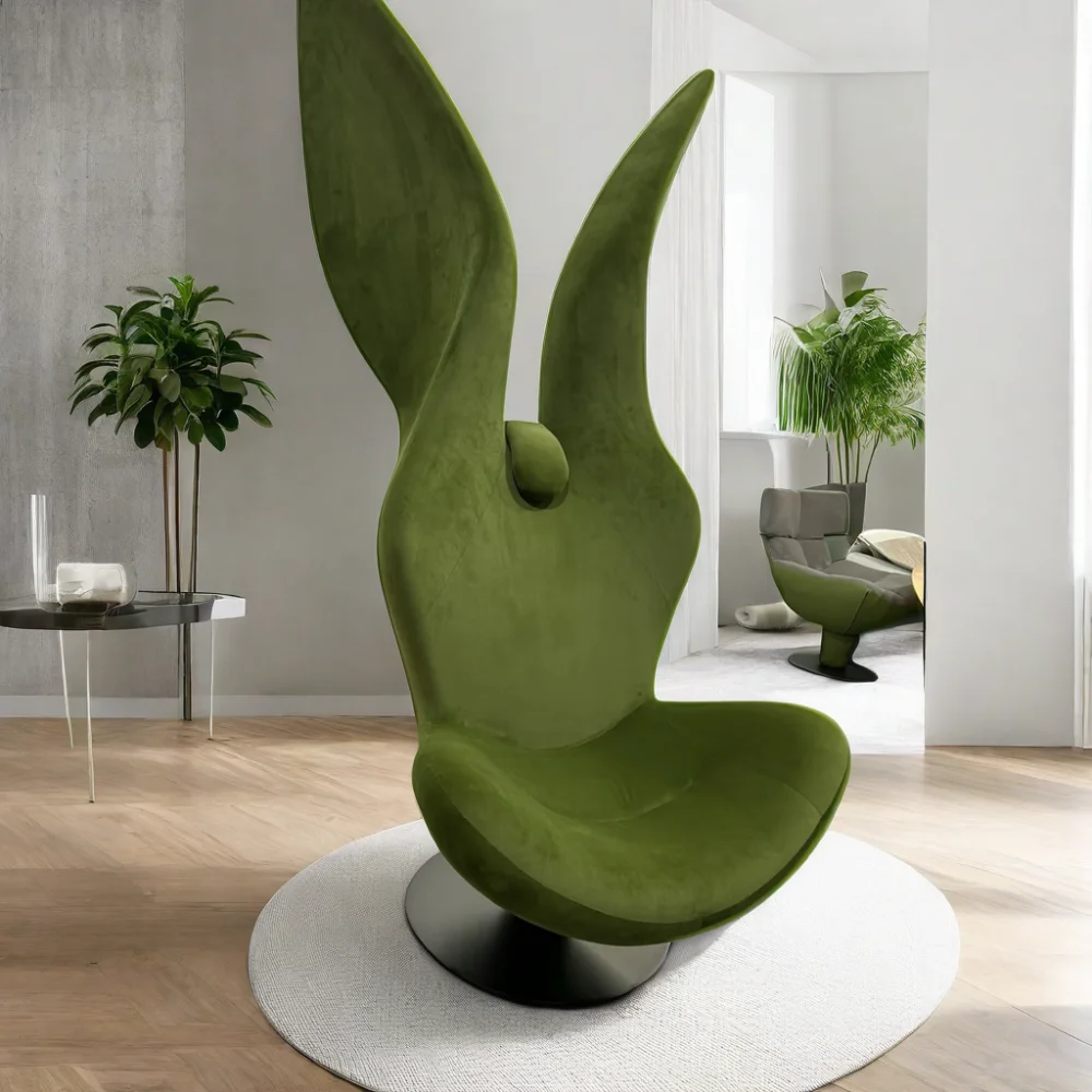 Modernist Green Rabbit Lounge Chair Customizable Leather Fabric Armchair for Home Glass Material for Living Room Furniture