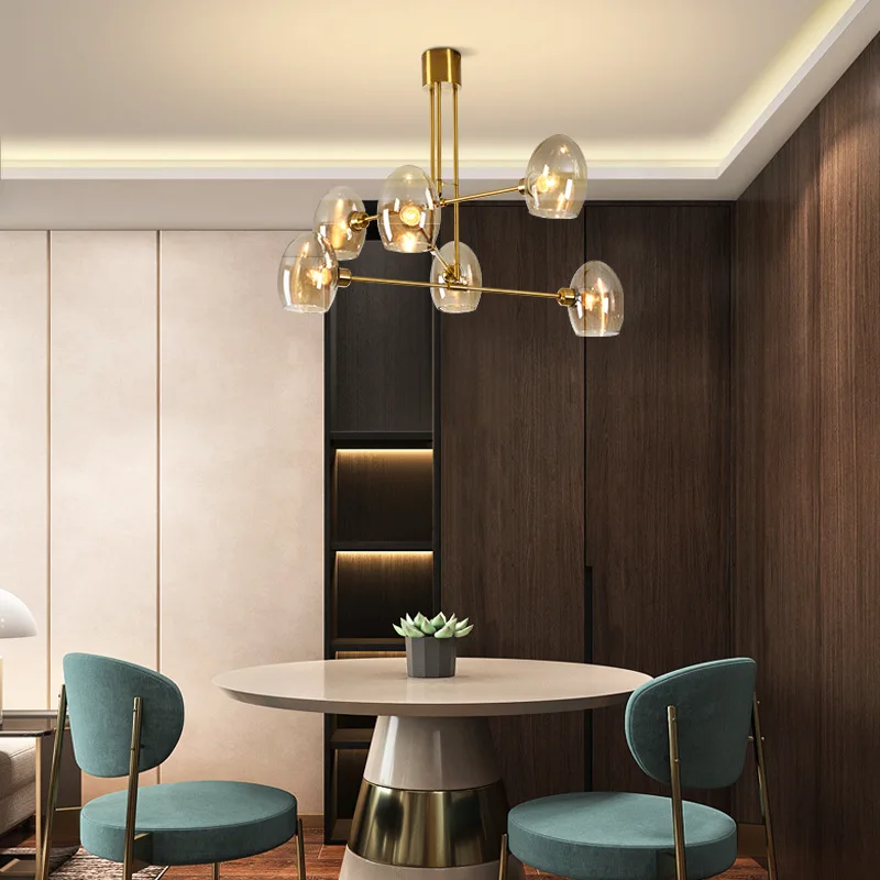 New geometric goose egg Nordic copper chandelier home modern minimalist lighting lamps LED living room light bedroom light